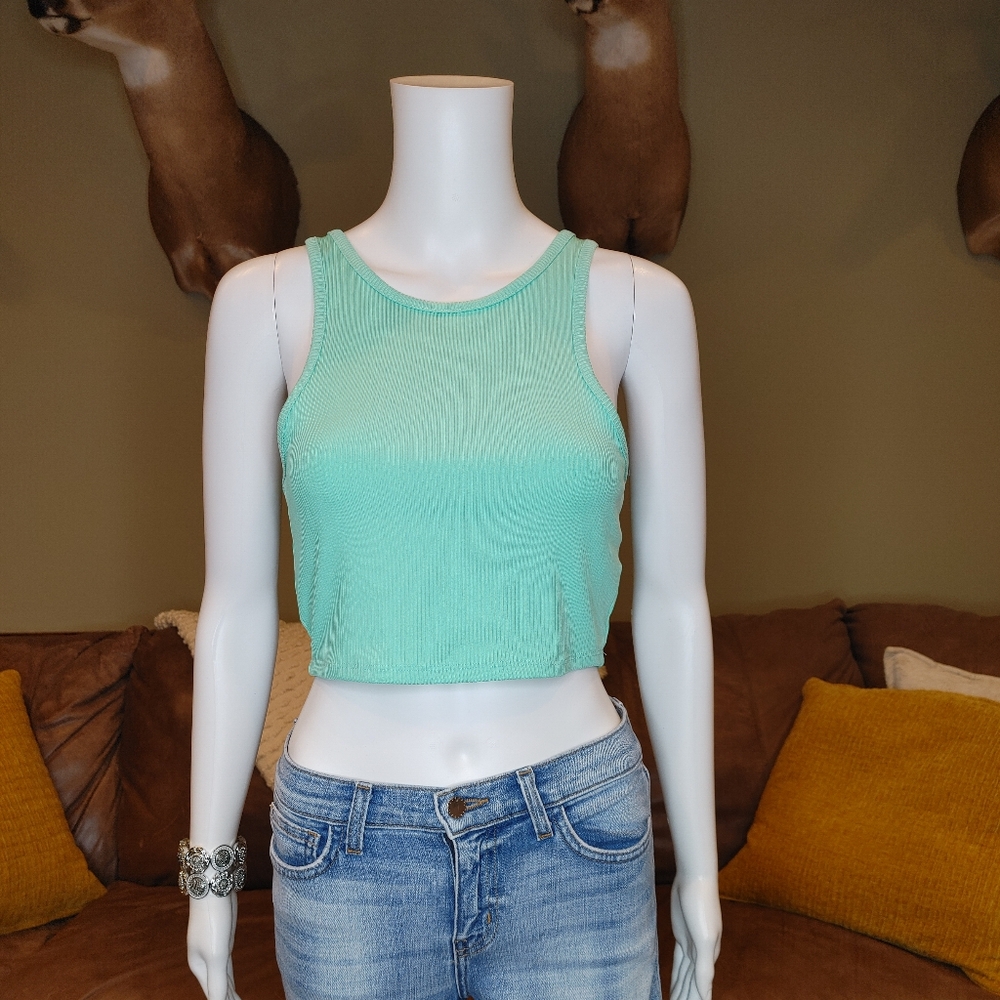 LOVE J Ribbed Crop Tank, Lime Green L